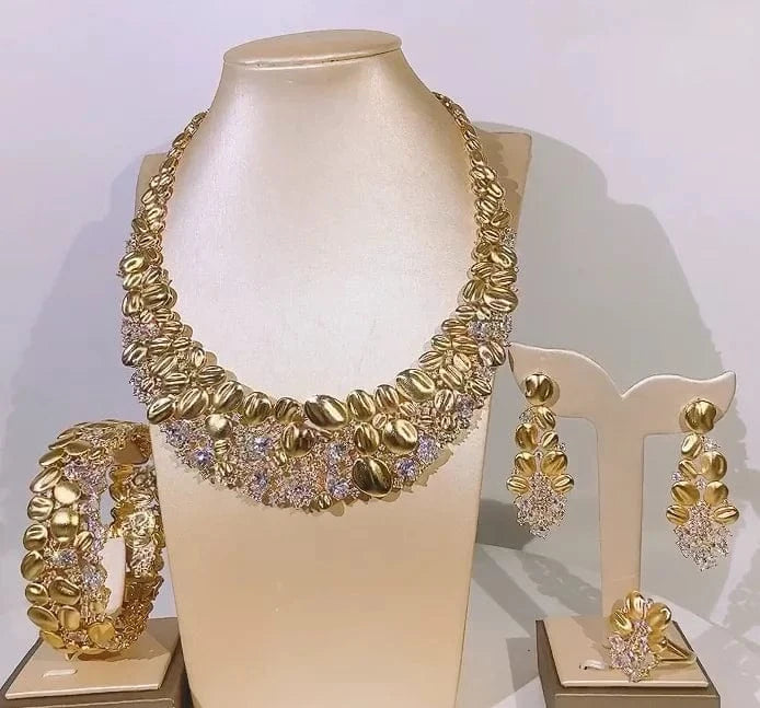 Nigerian Wedding Bridal Jewelry Sets / Adjustable / HZ211204201 Zhuerrui Crystal Trendy Bangle Earrings Necklace Ring Women Jewelry Sets Nigerian Wedding Bridal Jewelry Sets HZ211204201