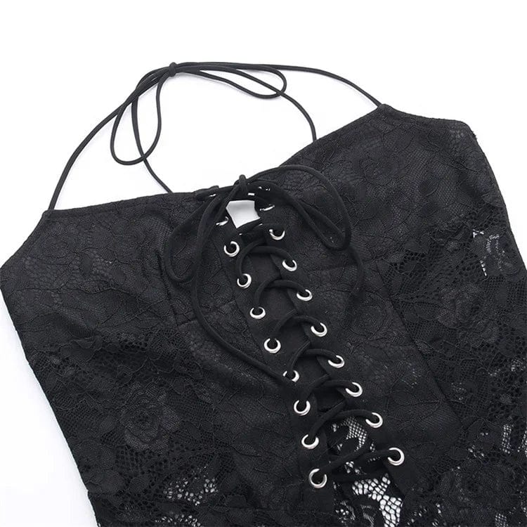 Night Club Wear Y2K Romper Sleeveless Backless Lace Up Halter Skinny Hollow Out Jumpsuit For Women