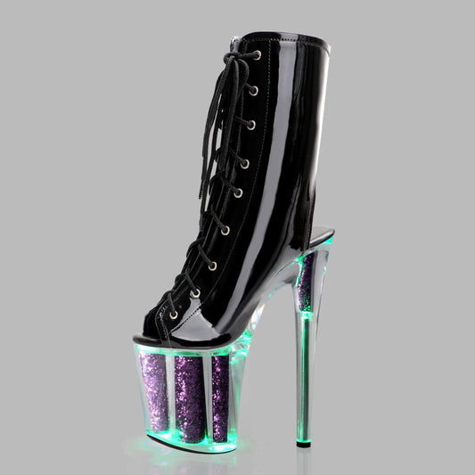 Nightclub 20cm Ankle Boots Lace Up Platform Gladiator Punk Black Pole Dance Shoes Exotic Dancer Flash Punk Mature Catwalk Models