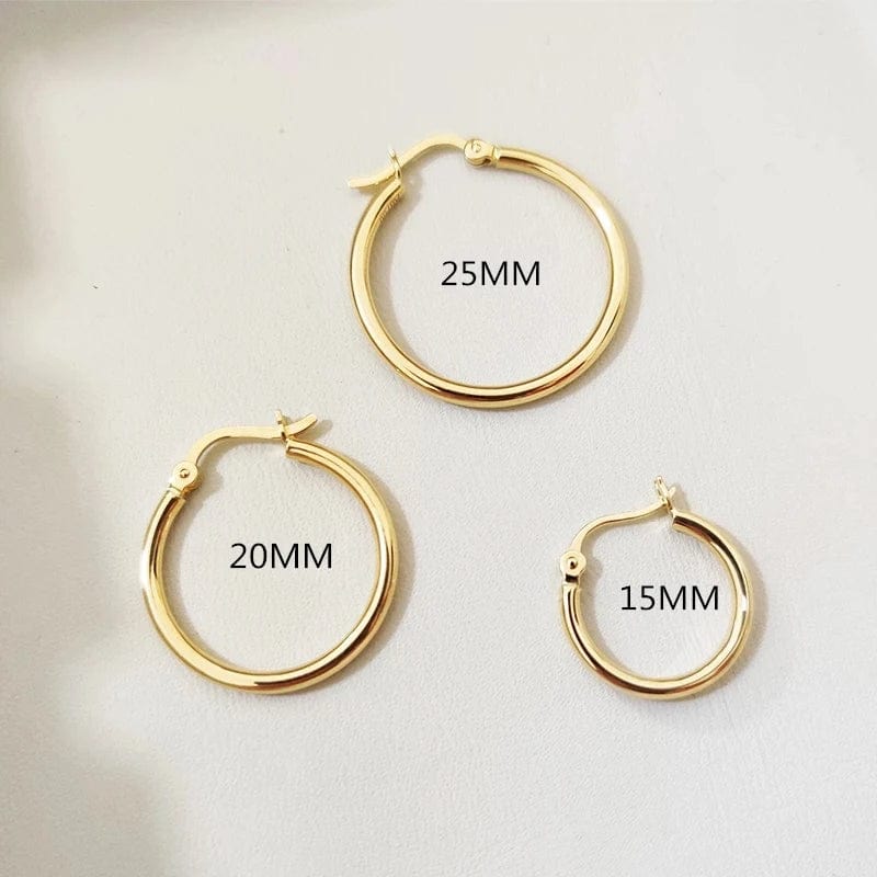 NINE'S 18k Pure Gold Hoop Earrings,High Polished Round Hoop Earrings for Women Teen Girls 15mm 20mm 25mm Fine Jewelry