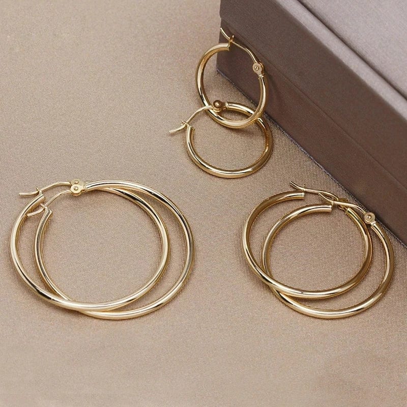 NINE'S 18k Pure Gold Hoop Earrings,High Polished Round Hoop Earrings for Women Teen Girls 15mm 20mm 25mm Fine Jewelry