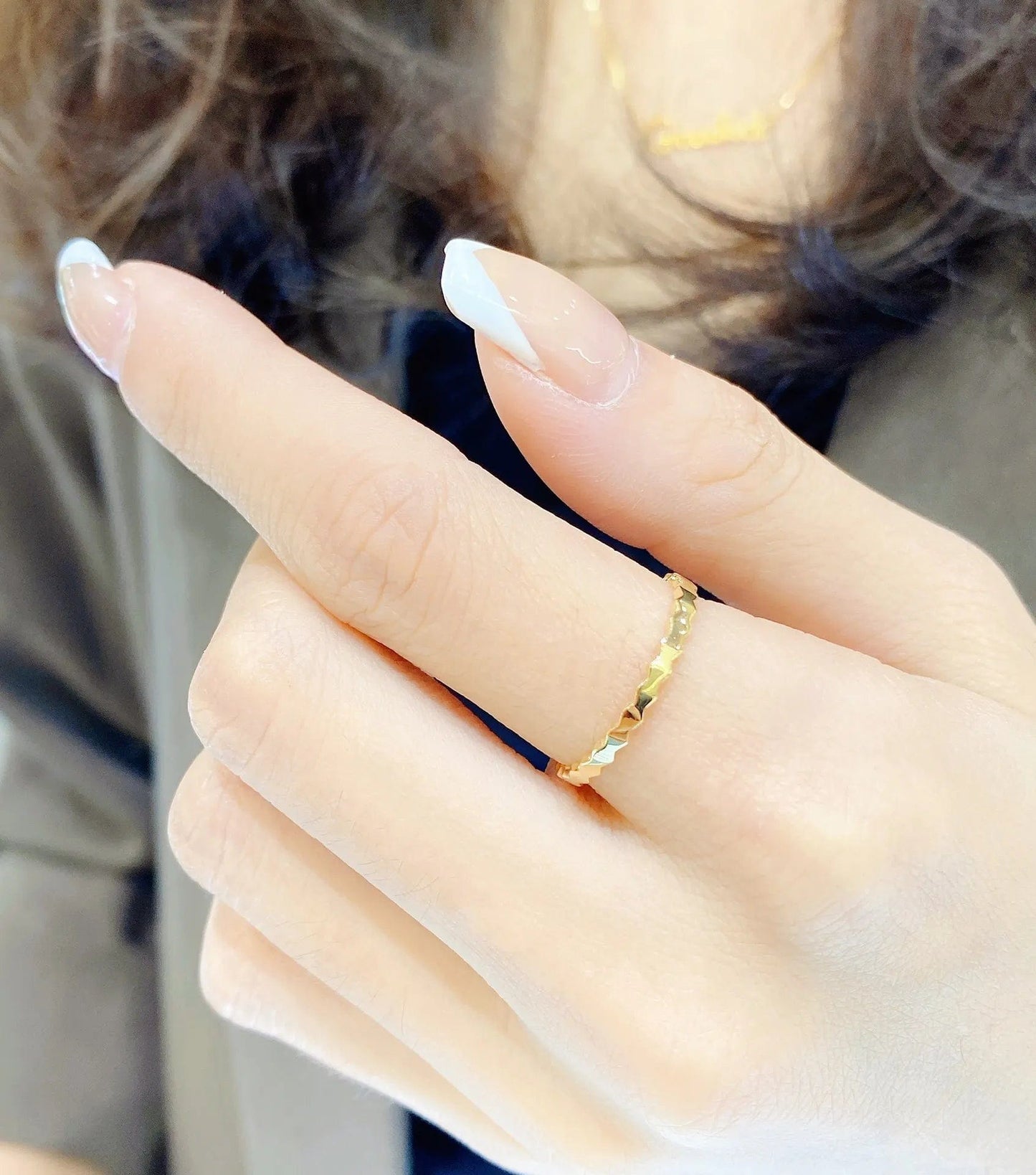 NINE'S AU750 Pure Gold Jewelry Finger Rings For Women And Men Simple Couple Ring Smooth Wave Wedding Band For Lovers