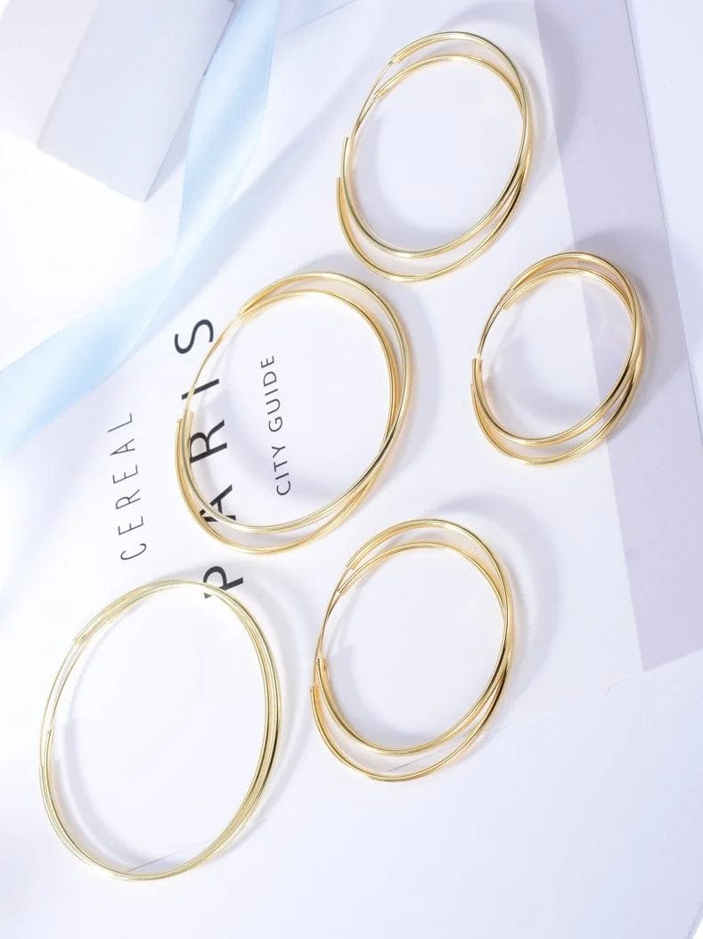 NINE'S Classic Fashion Design 18k Real Gold Hoop Round Circle Earrings Women's Hoop Earring Jewelry