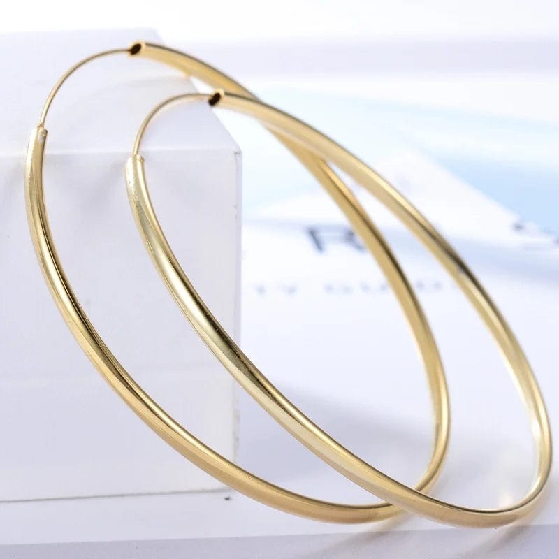 NINE'S Classic Fashion Design 18k Real Gold Hoop Round Circle Earrings Women's Hoop Earring Jewelry