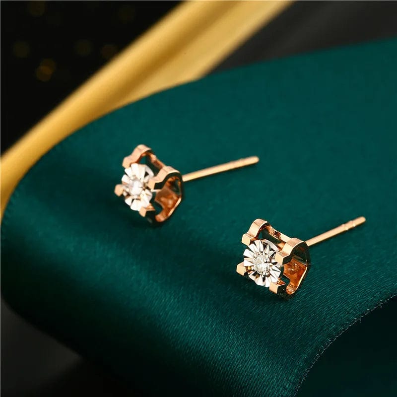 NINE'S Hot Sell Real 18K Solid Gold Stud Earring Trendy Design Real Gold Earring Stud 18K Gold Diamonds Jewelry