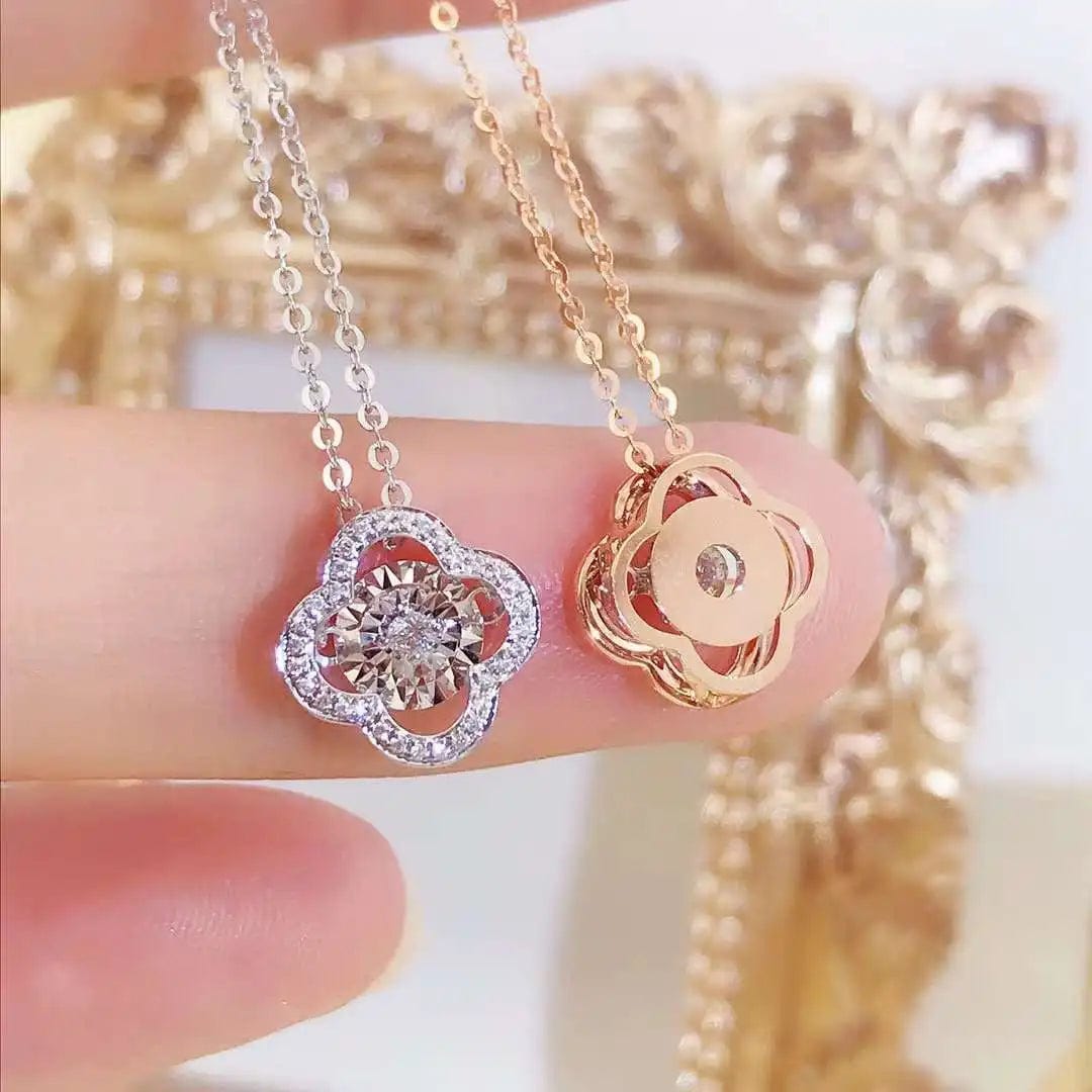 NINE'S Luxurious Classic Fashion Design 18K Real Gold Diamond Clover Pendant Necklace Women Fine Jewelry