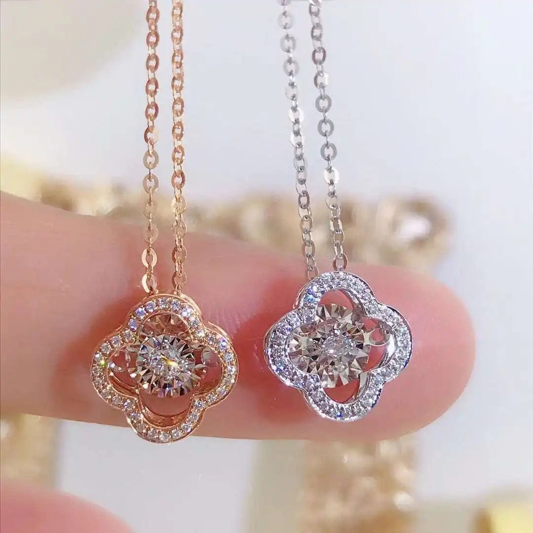 NINE'S Luxurious Classic Fashion Design 18K Real Gold Diamond Clover Pendant Necklace Women Fine Jewelry