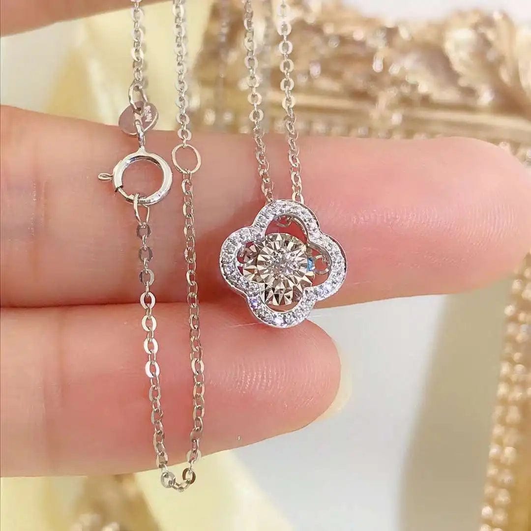NINE'S Luxurious Classic Fashion Design 18K Real Gold Diamond Clover Pendant Necklace Women Fine Jewelry