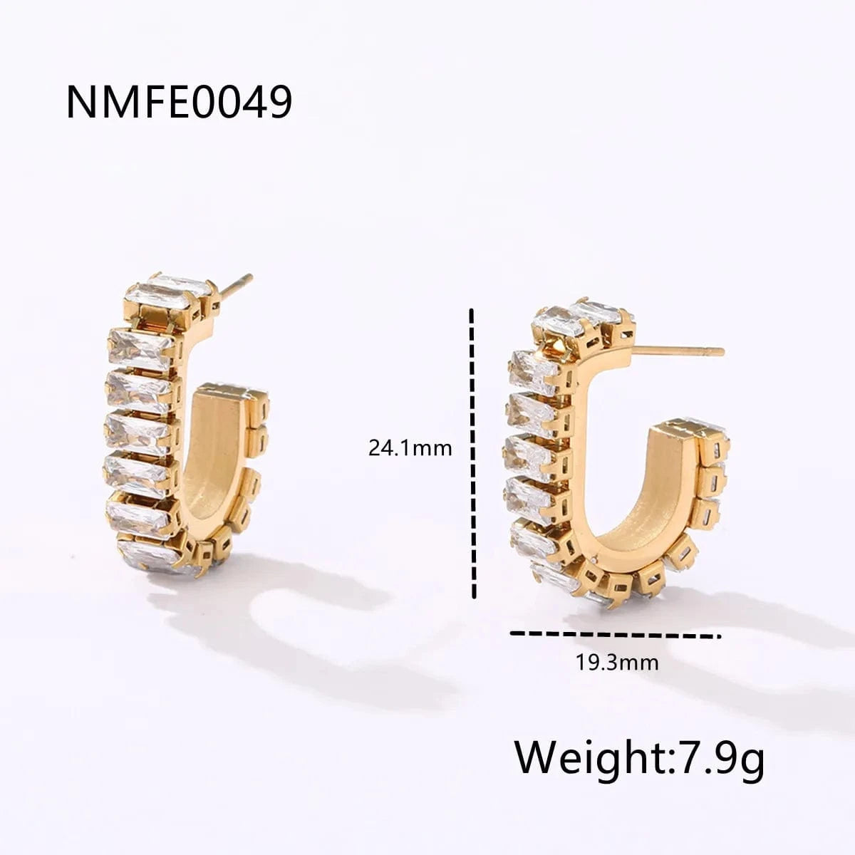 NMFE0049-silver Luxury Diamond Earring Jewelry Set Women 18K Gold Plated Stainless Steel Zircon Drop Hoop Big Circle Huggies Statement Earrings