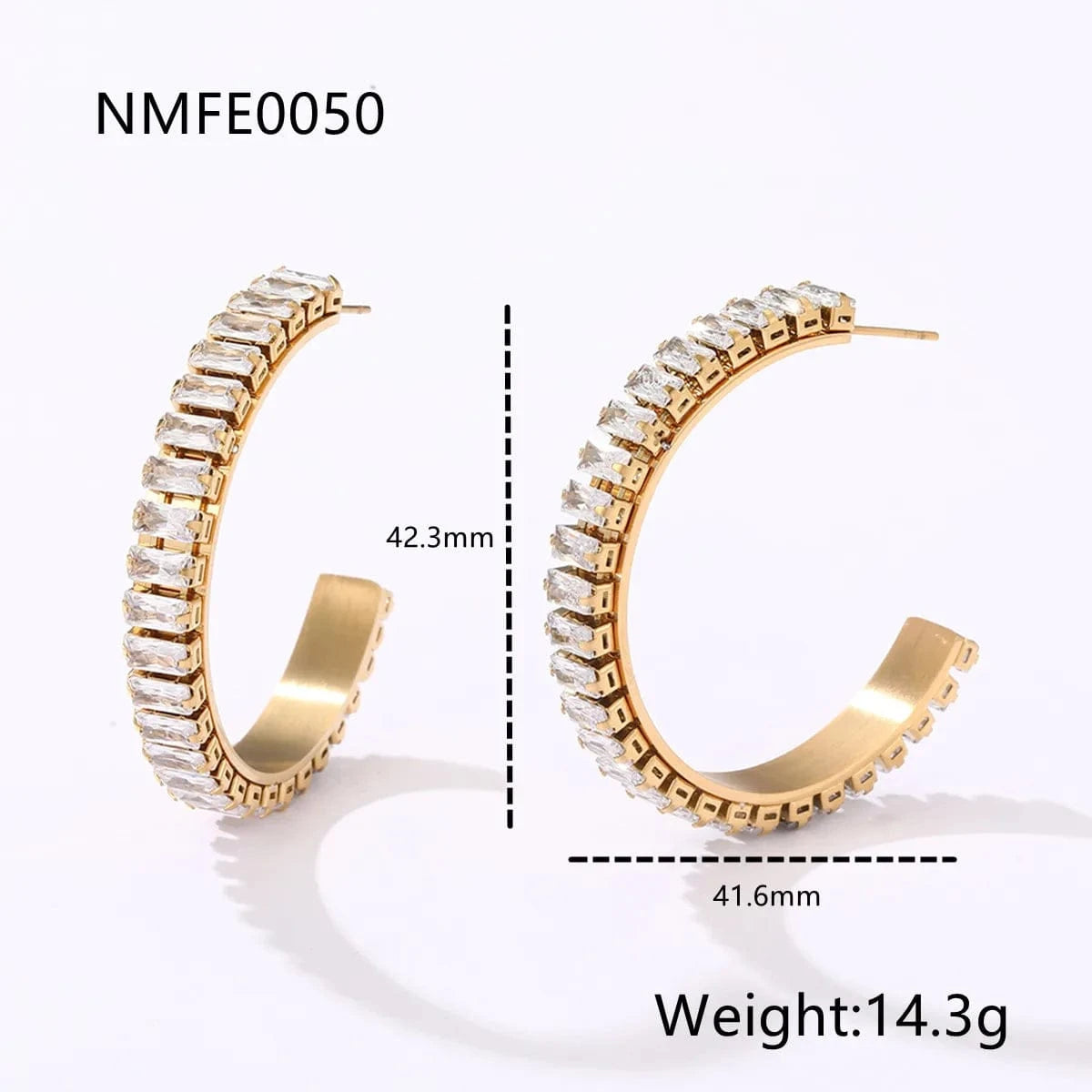 NMFE0050-silver Luxury Diamond Earring Jewelry Set Women 18K Gold Plated Stainless Steel Zircon Drop Hoop Big Circle Huggies Statement Earrings