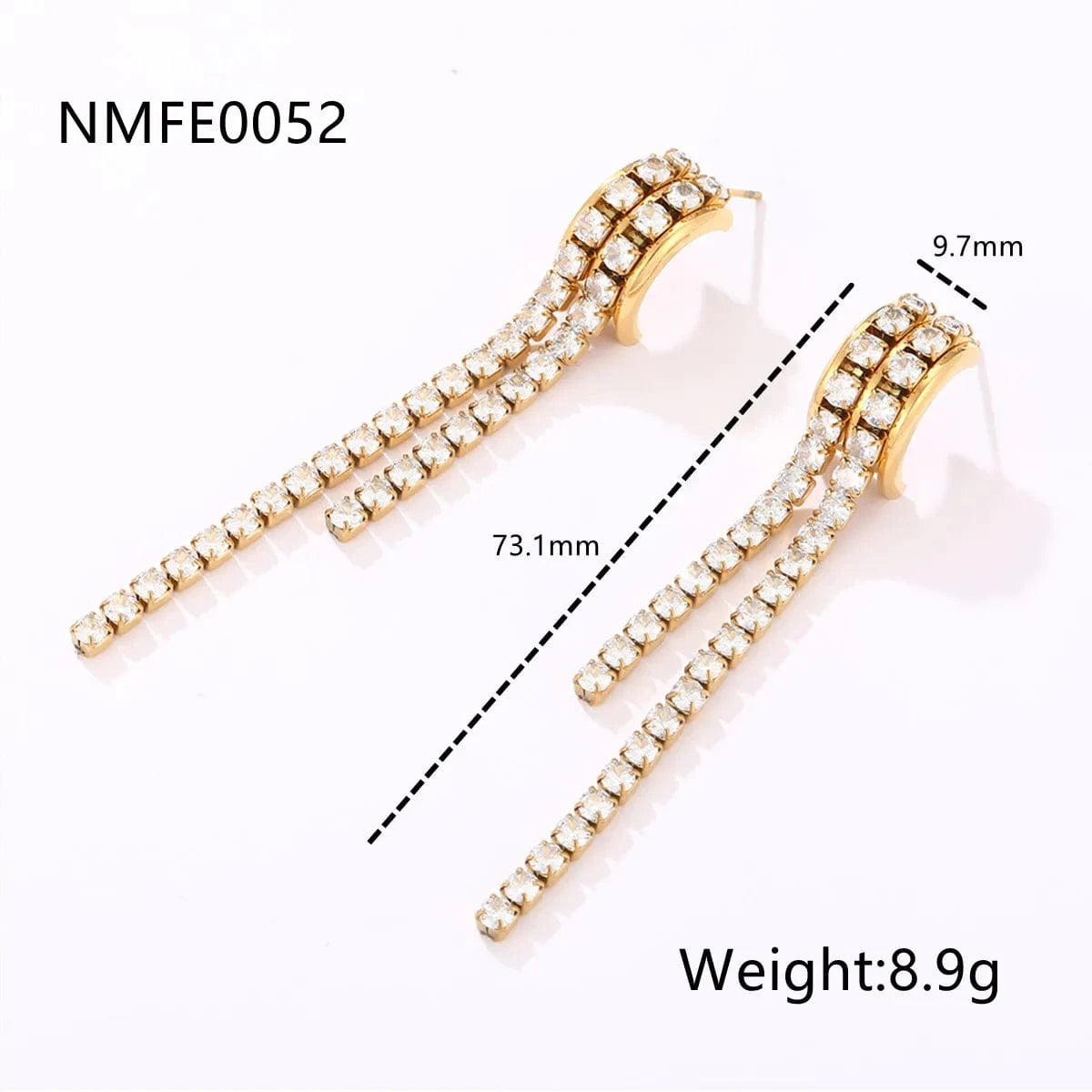 NMFE0052-gold Luxury Diamond Earring Jewelry Set Women 18K Gold Plated Stainless Steel Zircon Drop Hoop Big Circle Huggies Statement Earrings