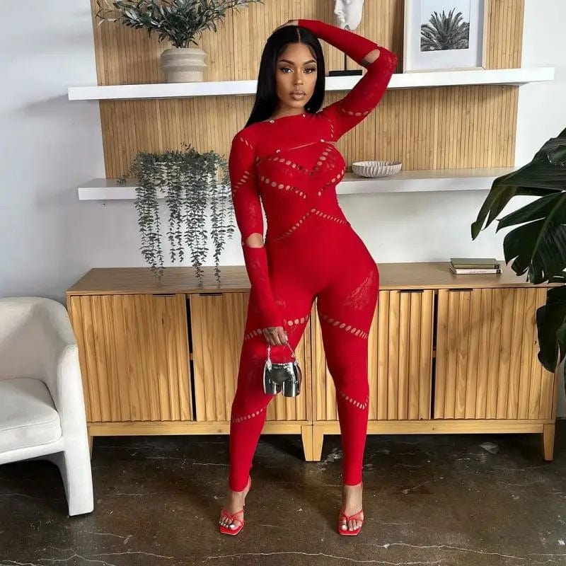 NN0042 new arrival 2024 spring womens clothing sexy playsuit hollow out lace rompers bodycon solid jumpsuits women