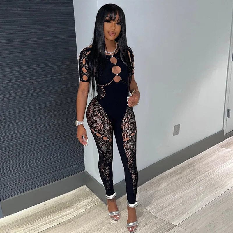 NN0044 new arrival 2024 summer sexy womens clothing solid jumpsuits hollow out lace rompers bodycon womens playsuit