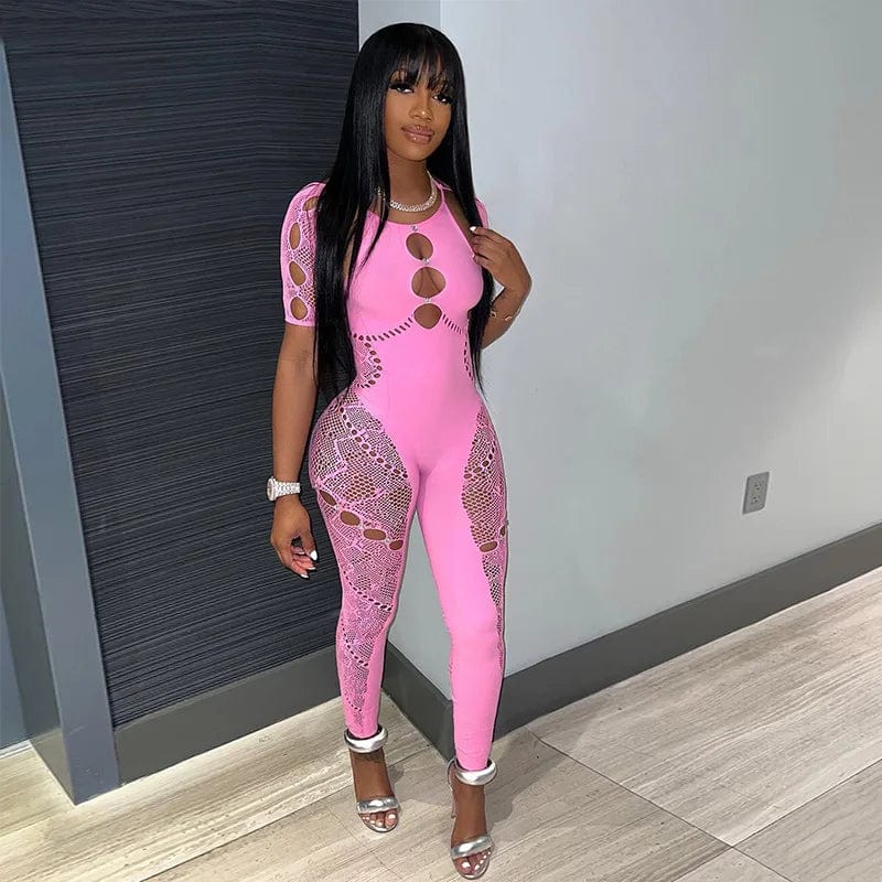 NN0044 new arrival 2024 summer sexy womens clothing solid jumpsuits hollow out lace rompers bodycon womens playsuit