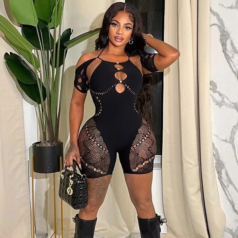 NN0044 new arrival 2024 summer sexy womens clothing solid jumpsuits hollow out lace rompers bodycon womens playsuit