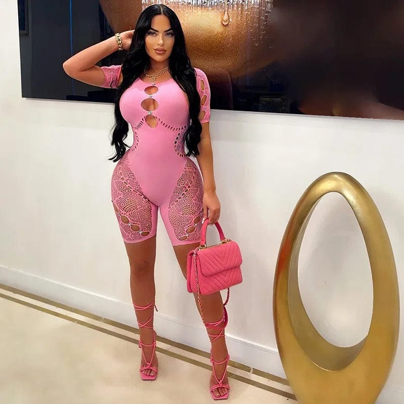 NN0044 new arrival 2024 summer sexy womens clothing solid jumpsuits hollow out lace rompers bodycon womens playsuit
