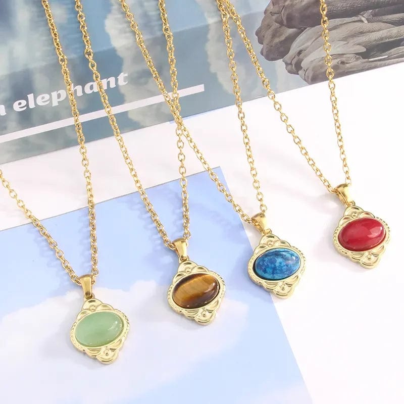 Non Tarnish Women Jewelry Gemstone Choker 18k Gold Plated Clavicle Chain Stainless Steel Fashion Natural Stone Pendant Necklace