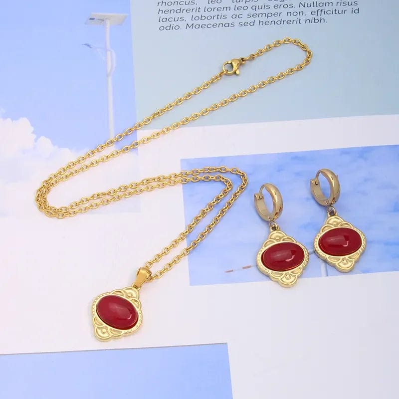 Non Tarnish Women Jewelry Gemstone Choker 18k Gold Plated Clavicle Chain Stainless Steel Fashion Natural Stone Pendant Necklace