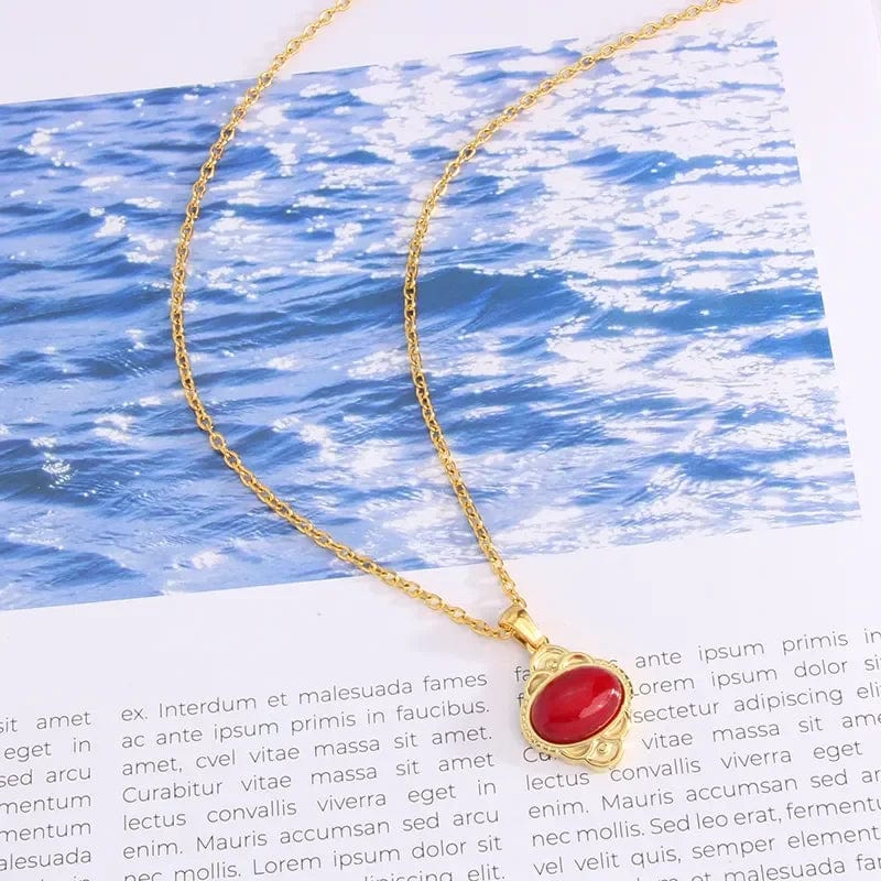 Non Tarnish Women Jewelry Gemstone Choker 18k Gold Plated Clavicle Chain Stainless Steel Fashion Natural Stone Pendant Necklace