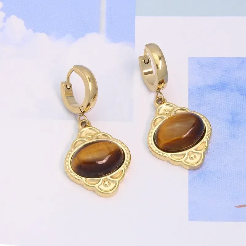 Non Tarnish Women Jewelry Gemstone Choker 18k Gold Plated Clavicle Chain Stainless Steel Fashion Natural Stone Pendant Necklace