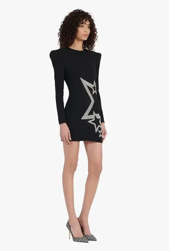 Novance B3132 Fast Air Shipping China to Canada Crystal Star Pattern Black Satin Dress Formal Bodycon Dress Women Elegant Outfit