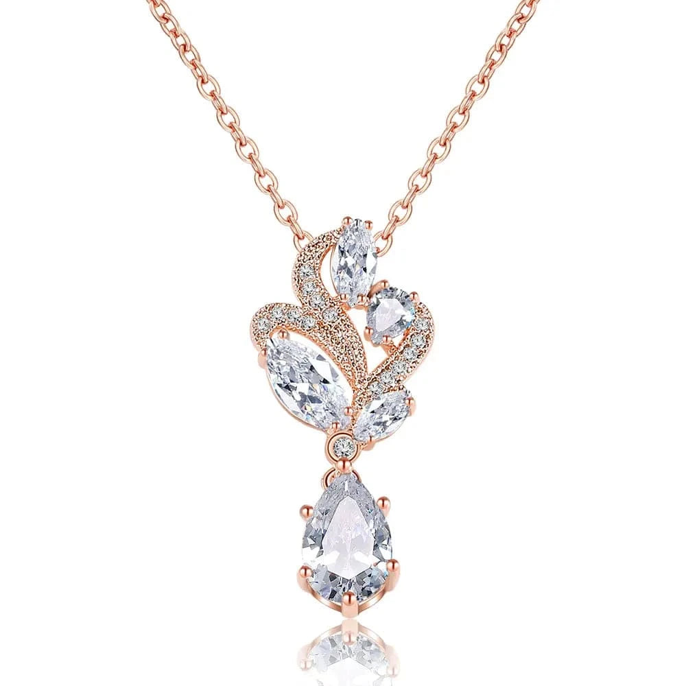 NP026 Rose Gold RAKOL NP2131 fashion simple CZ zirconia flower pendent necklace gold plated chian jewelry necklace for women