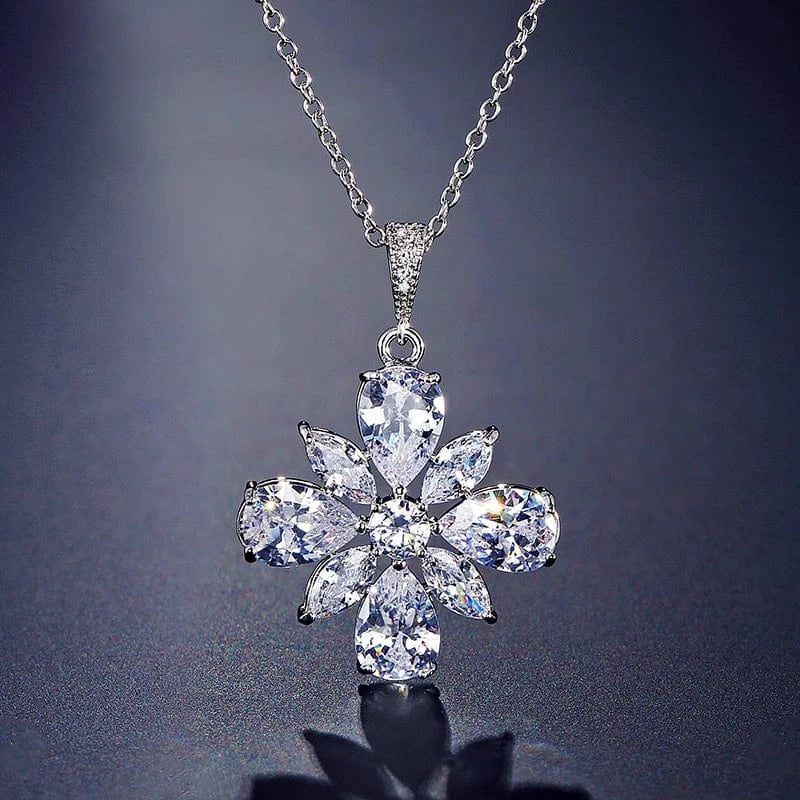 NP2087 White RAKOL NP2131 fashion simple CZ zirconia flower pendent necklace gold plated chian jewelry necklace for women