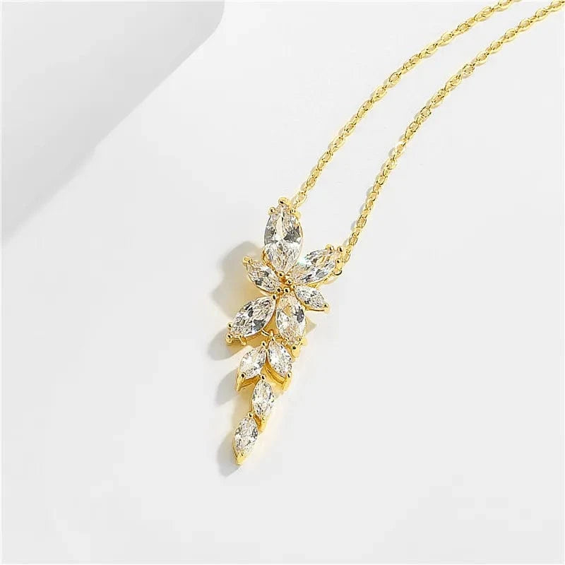 NP2131 Gold RAKOL NP2131 fashion simple CZ zirconia flower pendent necklace gold plated chian jewelry necklace for women