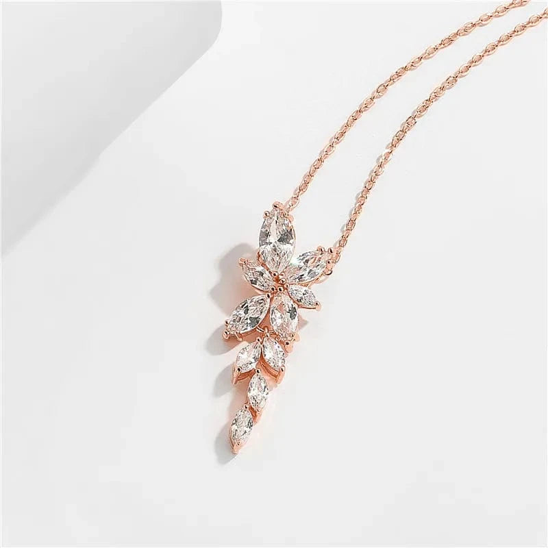 NP2131 Rose Gold RAKOL NP2131 fashion simple CZ zirconia flower pendent necklace gold plated chian jewelry necklace for women