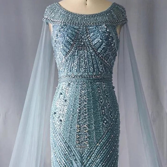 Nude O-neck Long Sleeves Arabic Beaded Evening Dresses Dubai Formal Wedding Party Dresses