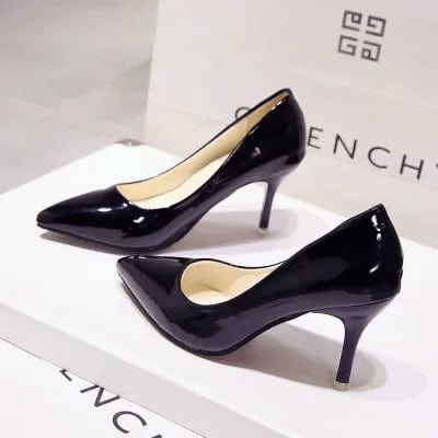 Nude stiletto high heels pointed toe black work single shoes female patent leather blue large size shoes red wedding shoes