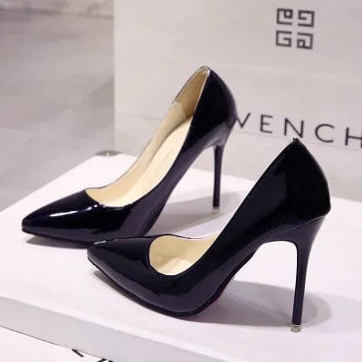 Nude stiletto high heels pointed toe black work single shoes female patent leather blue large size shoes red wedding shoes