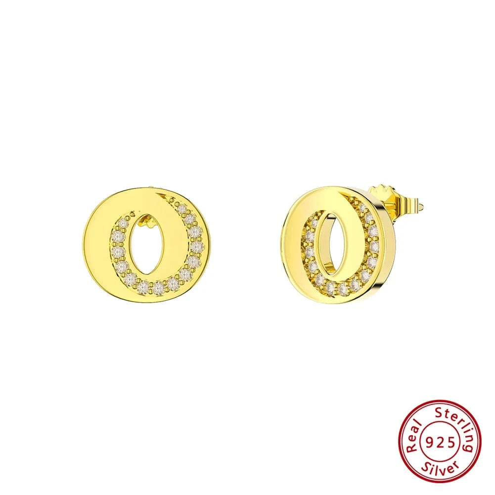 O RINNTIN ZKE01 Fine Jewelry Earrings 2023 Zircon Letter Stud Earrings Silver 925 Sterling Women Wholesale Bulk Earring Alphabet
