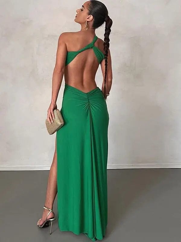 Oblique Shoulder Celebrity Style Split Dress modest evening dress women casual bodycon dresses for 2024
