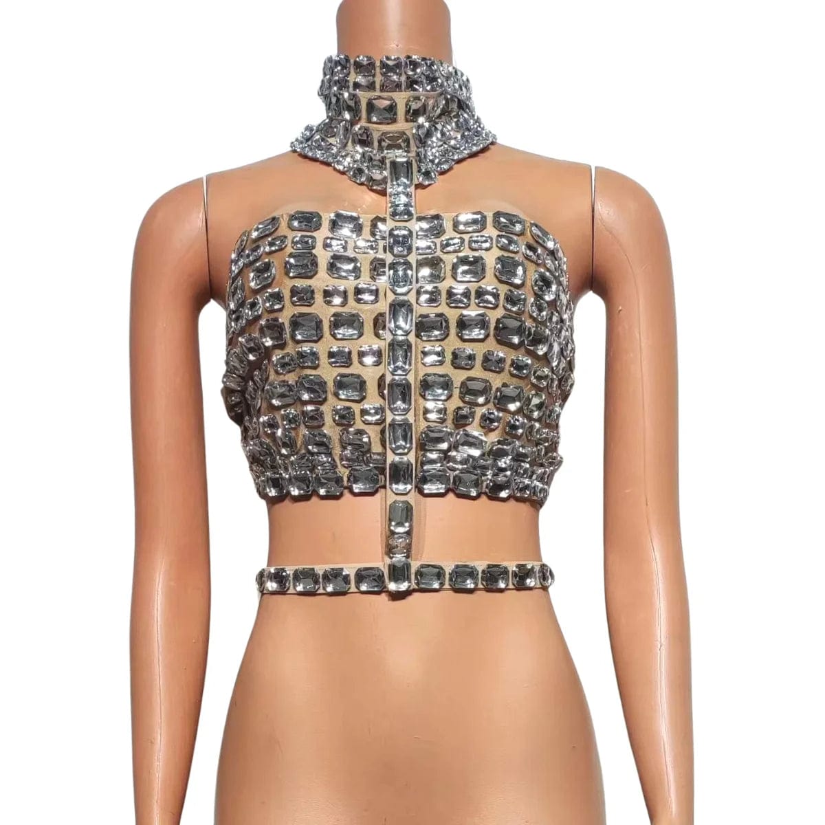 Ocstrade 2024 New Arrival Shiny Crystal Sexy Performance Wear Turtleneck Halter Open Back Hollow Out Para Mujeres Crop Top