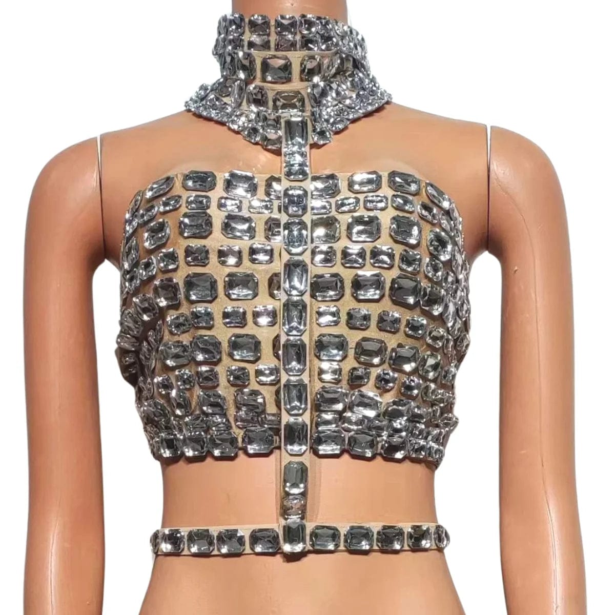 Ocstrade 2024 New Arrival Shiny Crystal Sexy Performance Wear Turtleneck Halter Open Back Hollow Out Para Mujeres Crop Top