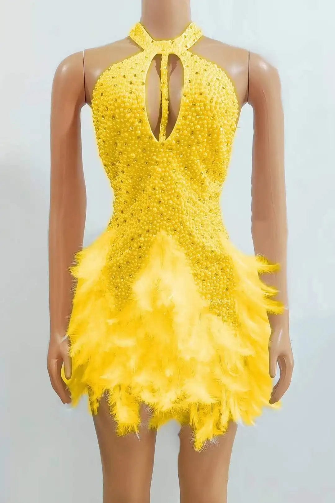 Ocstrade 2024 New Arrivals Halter Hollow Out Sexy Pearls Prom Dress Elegant Night Performance Dress With Feather For Party