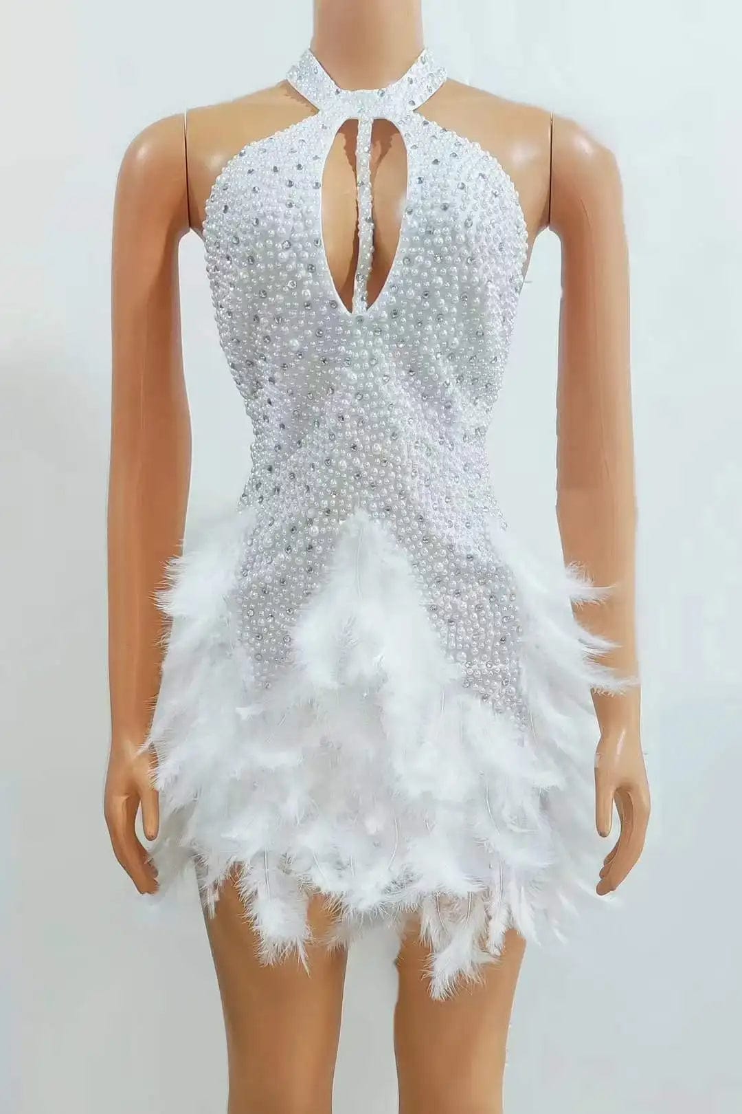 Ocstrade 2024 New Arrivals Halter Hollow Out Sexy Pearls Prom Dress Elegant Night Performance Dress With Feather For Party