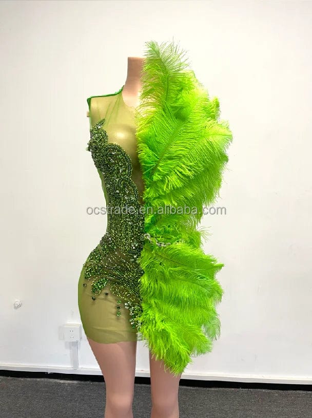 Ocstrade Beaded Sparkly Feather Evening Dress Purple Dresses Women Lady Elegant Sexy Rhinestone Chain Prom Dresses 2023 Short