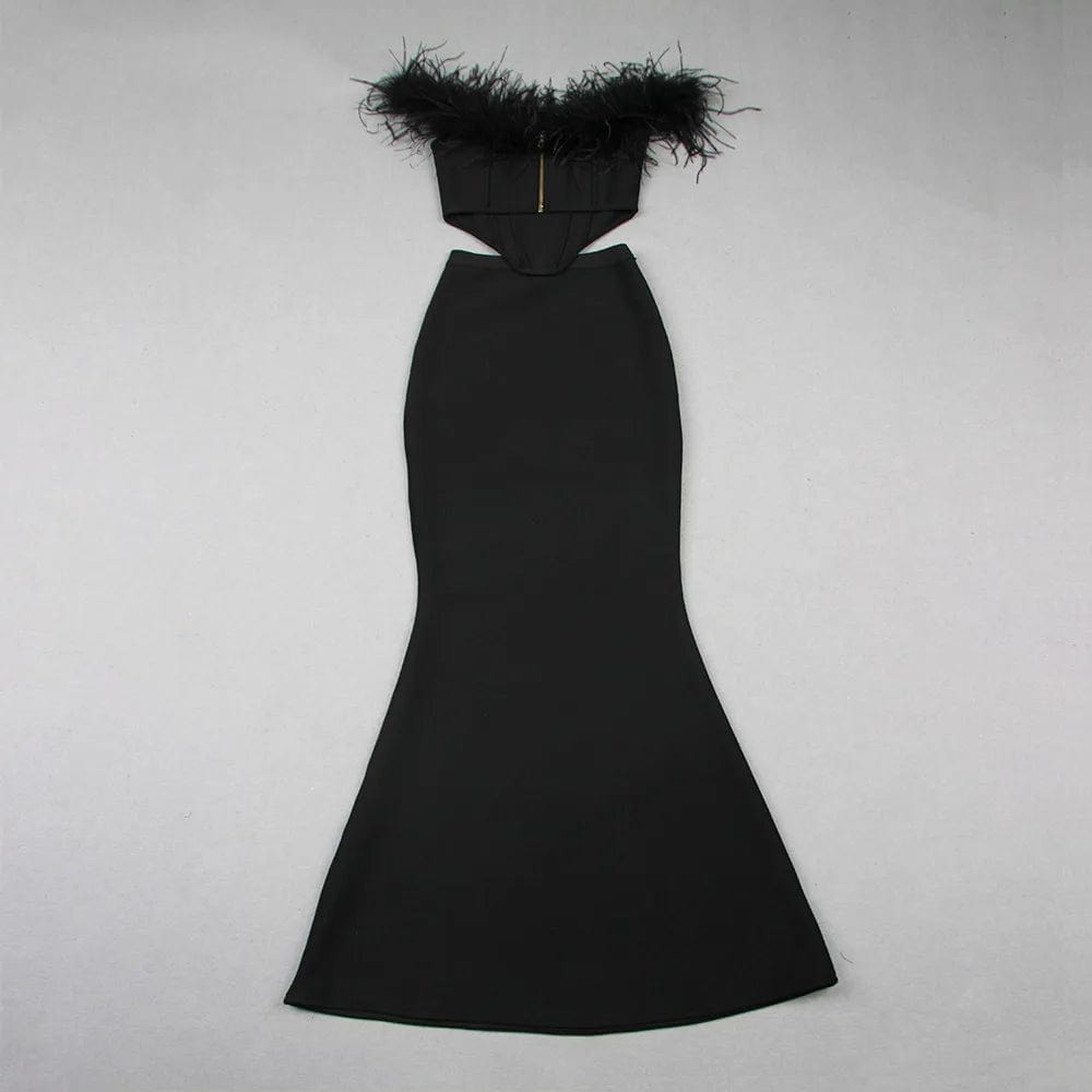 Ocstrade  Black Feather Off The Order Two Piece Bandage Dress Set Black Bodycon Bandage Midi Skirt And Top Set For Women Vestido