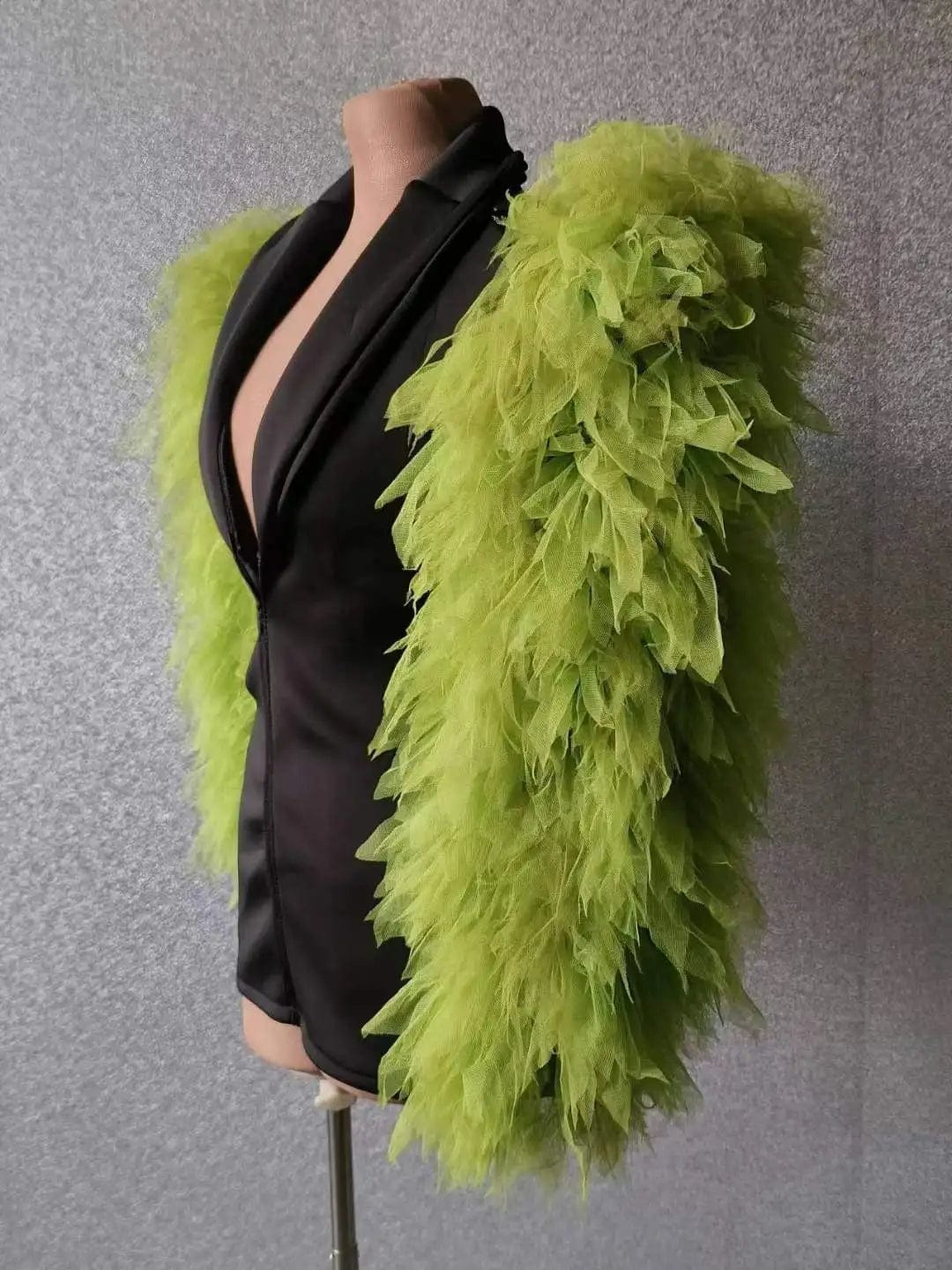 Ocstrade Dropshipping Products 2023 Deep V Neck Women Jacket Coat Green Fluffy Long Sleeve Blazer Concert Performance Costume