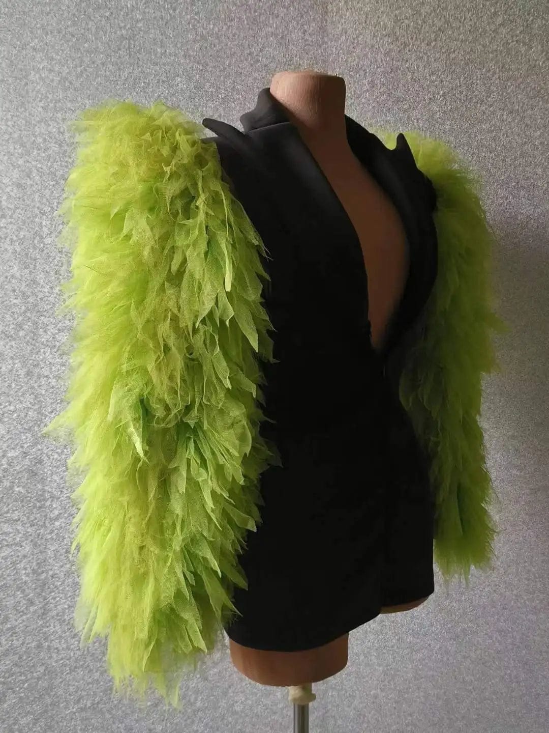 Ocstrade Dropshipping Products 2023 Deep V Neck Women Jacket Coat Green Fluffy Long Sleeve Blazer Concert Performance Costume
