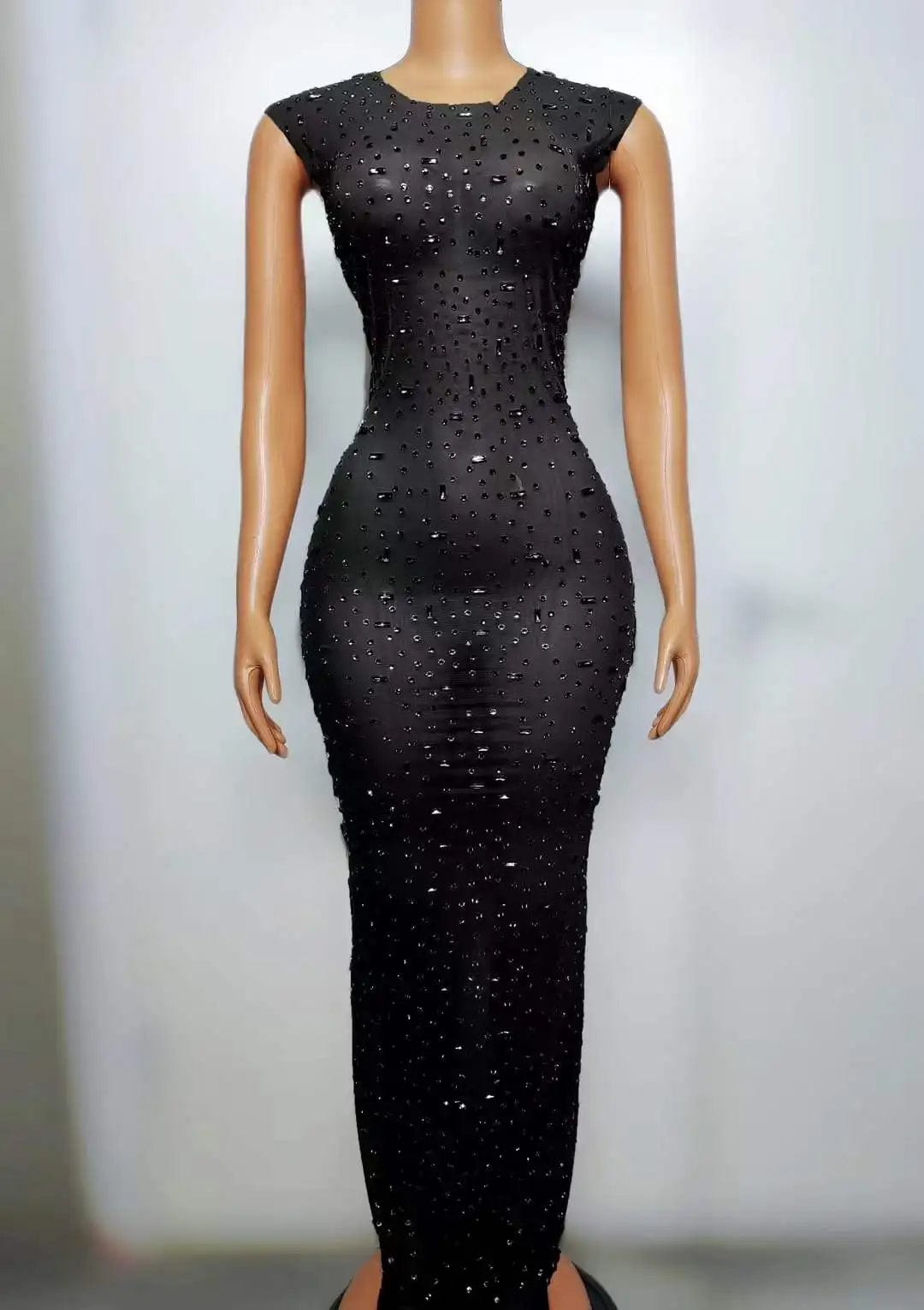 Ocstrade Fashion 2024 Shiny Sequins Women Dress For Stage Sleeveless Sexy Transparent Bodycon Slit Maxi Performance Dress
