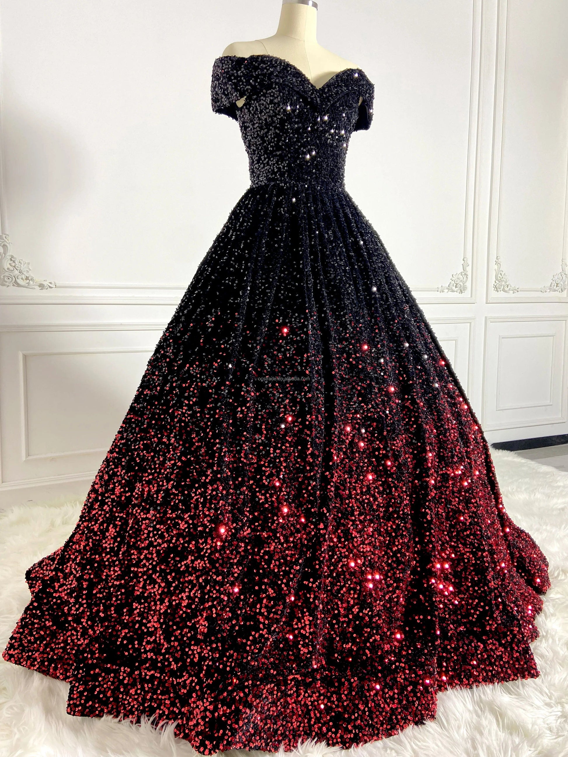 Ocstrade Glitter Black And Red Gradient Maxi Dresses Women Party Evening Elegant Long Gown Gowns For Women Prom Evening Dresses