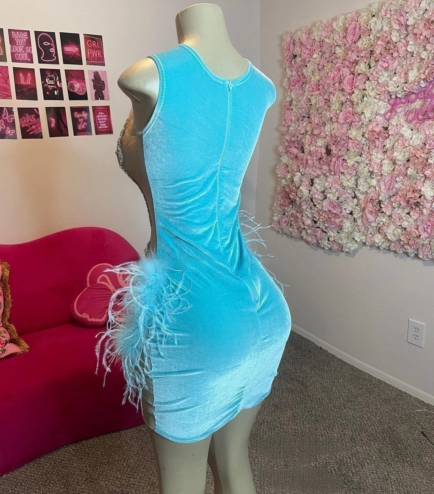 Ocstrade Glitter Rhinestone Birthday Feather Dresses Women Sexy Diamonds Sparkly Pink Beaded Short Prom Dresses 2024 Luxury