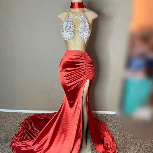 Ocstrade Glittery Custom Plus Size Prom Dresses For Women Elegant Backless Lace Up Rhinestone Split Women Prom Evening Dress