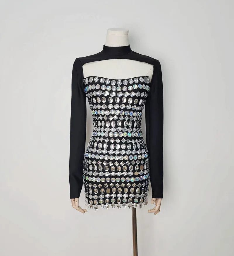 Ocstrade High Quality Fashion Long Sleeve Crystal Rhinestone Dresses Party Elegant Luxury Evening Dress Black Bandage Club Dress