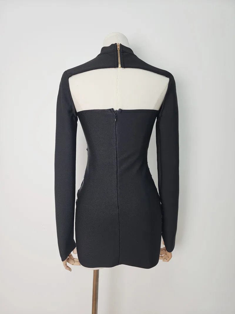 Ocstrade High Quality Fashion Long Sleeve Crystal Rhinestone Dresses Party Elegant Luxury Evening Dress Black Bandage Club Dress