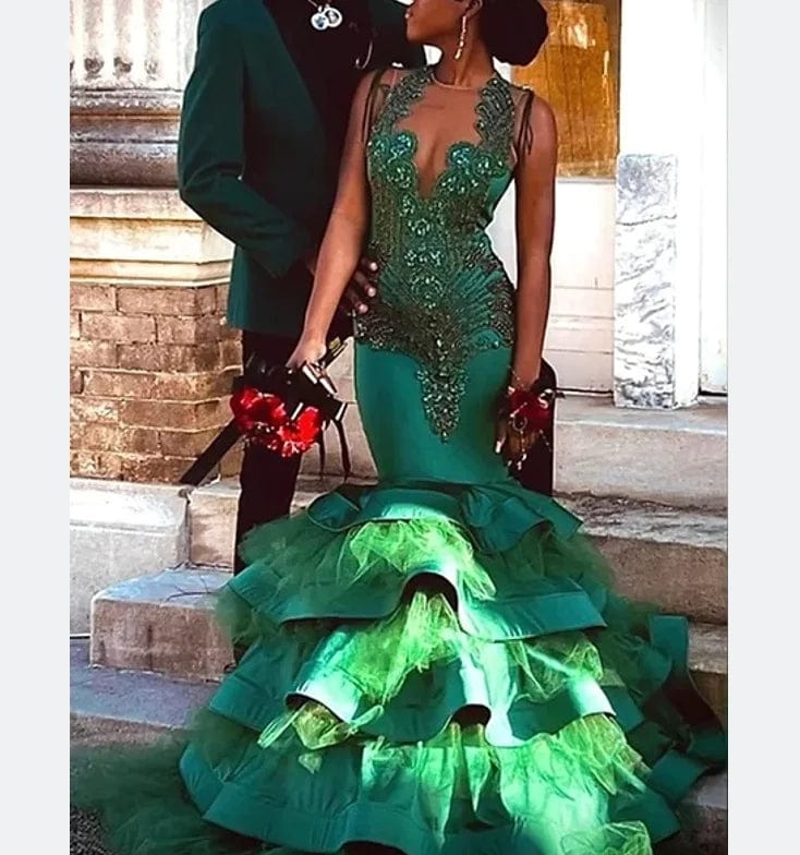 Ocstrade Luxury Glittery Prom Dresses Elegant 2023 Black Girls Women Green Rhinestone Mermaid Long Prom Evening Dress Ball Gown