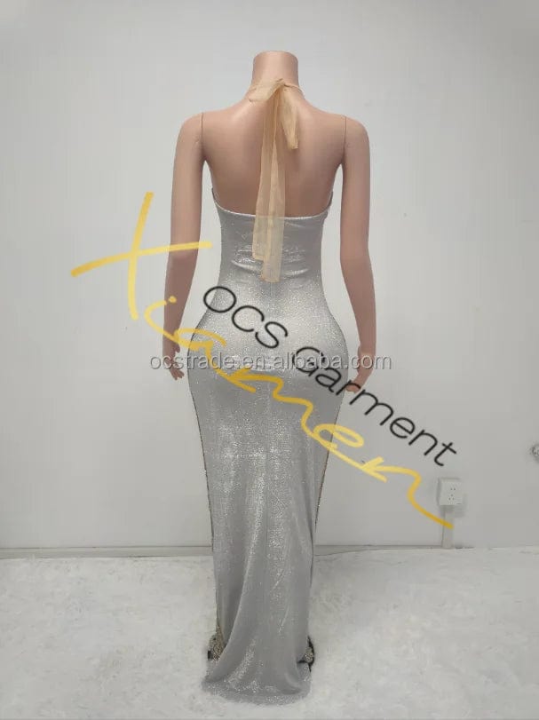 Ocstrade Vestido Luxury Rhinestone Halter Women'S Evening Dress 2025 High Quality Long Gown Evening Dress Silver Floor-Length